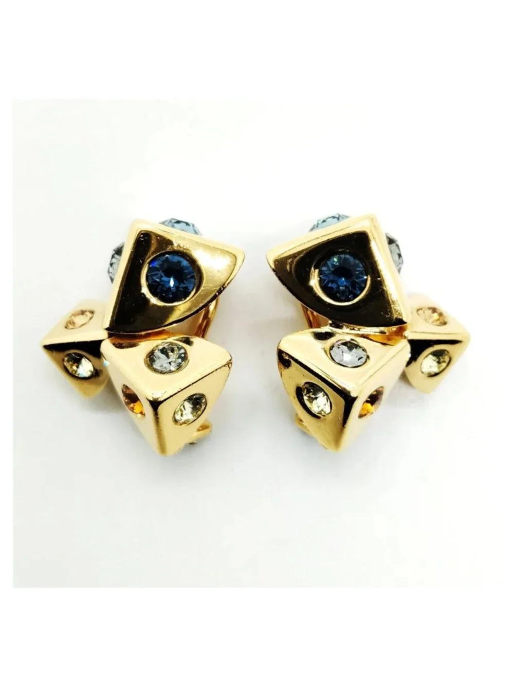 Authentic Louis Vuitton Gold Tone LV Icon Stud Earrings Crystal Designer Jewelry